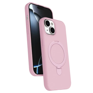 Hubrendy Bez Apple iPhone 14 Regal Magsafe Standlı Kapak - Açık Pembe