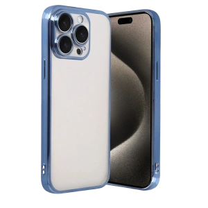 Hubrendy Bez Apple iPhone 15 Pro Max Lensli Silikon - Açık Mavi