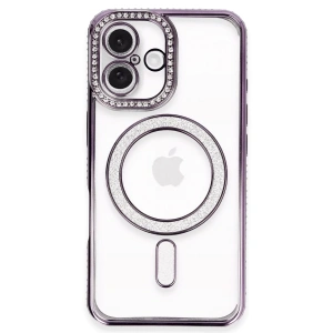 Hubrendy Bez Apple iPhone 16 Plus Kılıf Joke Simli Magneticsafe Kılıf - Derin Mor