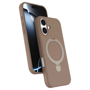 Hubrendy Bez Apple iPhone 16 Plus Regal Magsafe Standlı Kapak - Çöl Titanyum