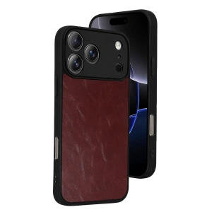 Hubrendy Bez Apple iPhone 17 Pro Max Aras Deri Kapak - Bordo