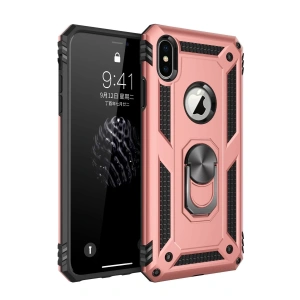Hubrendy Bez Apple iPhone X Kılıf Sofya Yüzüklü Silikon Kapak - Rose