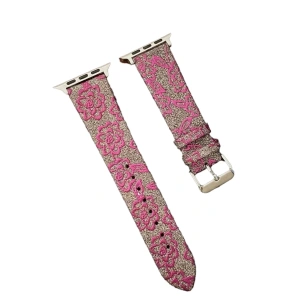 Hubrendy Bez Apple Watch 42mm Creeper Desenli Kordon - Pembe