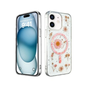 Hubrendy Bez Apple iPhone 12 Kılıf Daisy Simli Magsafe Kapak - Pembe