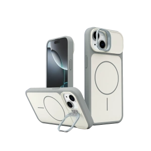 Hubrendy Bez iPhone 15 Pale Magsafe Standlı Kapak - Beyaz