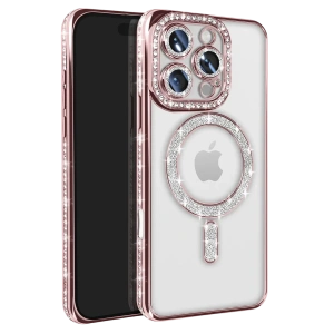 Hubrendy Bez Apple iPhone 16 Pro Max Kılıf Joke Simli Magneticsafe Kılıf - Pembe