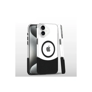 Hubrendy Bez Joko Apple iPhone 16 Carbon Puzzle Magsafe Kapak - Siyah