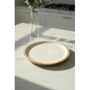 Hubrendy Bez Mango Agacı Servis Tabağı & Sunum Tabağı 25 Cm Krem