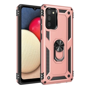 Hubrendy Bez Samsung Galaxy A03S Kılıf Sofya Yüzüklü Silikon Kapak - Rose