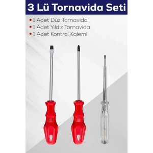 Hubrendy ÇER 3lü Tornavida Seti (düz Tornavida + Yıldız Tornavida + Kontrol Kalemi)