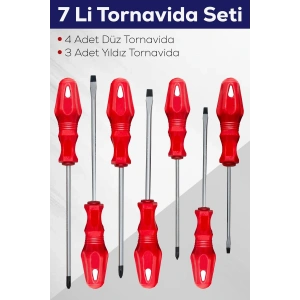 Hubrendy ÇER 7li Tornavida Seti (4 Adet Düz Tornavida 3 Adet Yıldız Tornavida)