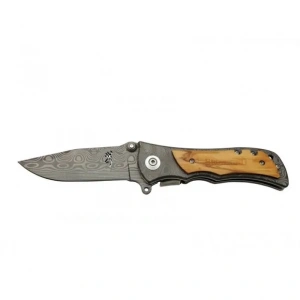 Hubrendy ÇER Browning 2-32 Damascus Çakı 20 Cm Manuel, Kemerlikli