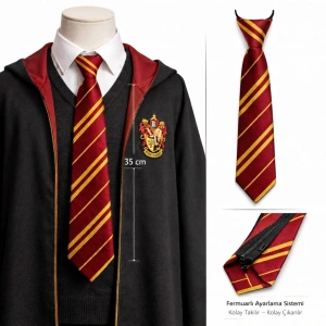 Hubrendy ÇER Harry Potter Gryffindor Fermuarlı Ayarlanabilir Kravat