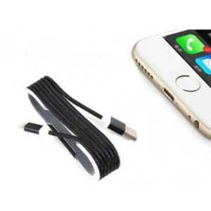 Hubrendy ÇER İphone Örgü Şeklinde Renkli Çelik Şarj Data Kablosu - Siyah