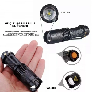 Hubrendy ÇER Mini Güçlü Şarjlı Pilli El Feneri Wt-304