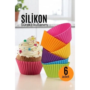 Hubrendy ÇER Silikon Muffin Kalıbı - Sürekli Kullanım Muffin Kek Kalıbı 6 Adet
