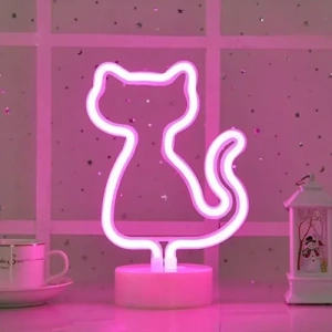 Hubrendy Emin Neon Kedi Masa Gece Lambası Pembe Işık