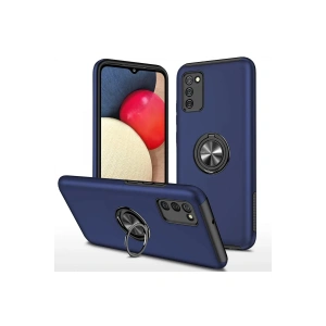 Hubrendy Bez Samsung Galaxy A02S Kılıf Elit Yüzüklü Kapak - Lacivert