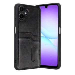 Hubrendy Bez Samsung Galaxy A07 4G Sara Kartvizitli Deri Kılıf - Siyah