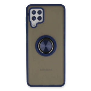 Hubrendy Bez Samsung Galaxy A22 Kılıf Montreal Yüzüklü Silikon Kapak - Lacivert