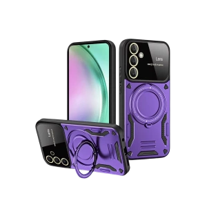 Hubrendy Bez Samsung Galaxy S24 FE Kılıf Joy Lens Standlı Kapak - Mor