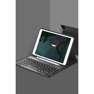 Hubrendy Bez Samsung Galaxy T220 Tab A7 Lite Kılıf KC01 Smart Klavyeli Tablet Kılıfı - Siyah