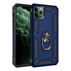 Hubrendy Bez Apple iPhone 11 Pro Max Kılıf Sofya Yüzüklü Silikon Kapak - Lacivert
