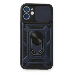 Hubrendy Bez Apple iPhone 12 Kılıf Pars Lens Yüzüklü Silikon - Lacivert