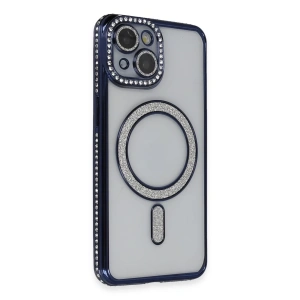 Hubrendy Bez Apple iPhone 14 Kılıf Joke Simli Magneticsafe Kılıf - Lacivert