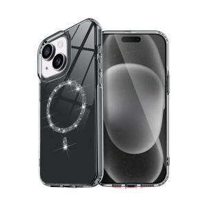 Hubrendy Bez Apple iPhone 15 Plus Live Diamond Magsafe Kapak - Siyah