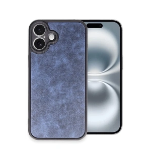 Hubrendy Bez Apple iPhone 16 Plus Kılıf Aras Deri Kapak - Lacivert