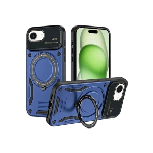 Hubrendy Bez Apple iPhone 16E Kılıf Joy Lens Standlı Kapak - Lacivert