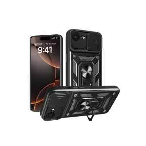 Hubrendy Bez Apple iPhone 16E Kılıf Pars Lens Yüzüklü Silikon - Siyah