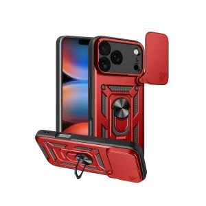 Hubrendy Bez Apple iPhone 17 Pro Max Pars Lens Yüzüklü Silikon - Kırmızı