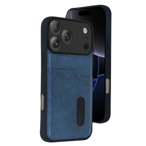 Hubrendy Bez Apple iPhone 17 Pro Max Sara Kartvizitli Deri Kılıf - Lacivert