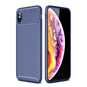 Hubrendy Bez Apple iPhone XS Max Kılıf Auto Focus Karbon Kapak - Lacivert