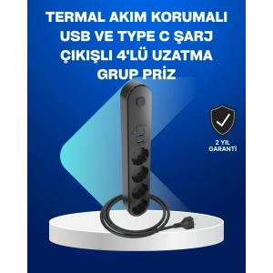 Hubrendy Kargo Akıllı Akım Dengelemeli 4’lü Çoklu Priz Type-c Ve Usb Çıkışlı