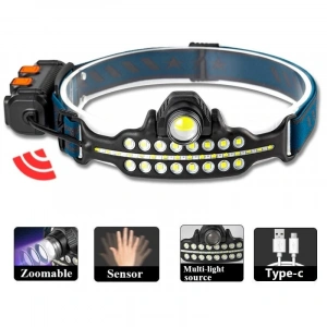 Hubrendy Kargo Fithome W690 7 Aydınlatma Modlu Xpe Cob  Led Sensörlü Dahili Pilli Usb Şarj Edilebilir Kafa Feneri