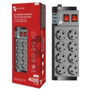 Hubrendy Kargo Fulltech Ftr-08 8’li Termal Akım Korumalı Priz