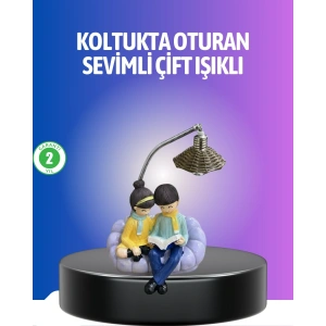 Hubrendy Kargo Kitap Okuyan Çift Figürlü Gece Lambası Romantik Dekoratif Masa Lambası