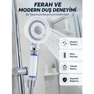 Hubrendy Kargo Mineral Taşlı Filtreli Duş Başlığı Güçlü Su Basınçlı Banyo Başlığı