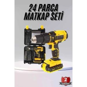 Hubrendy Kargo Profesyonel Çift Bataryalı Akülü Vidalama Şarjlı Matkap 24 Parça