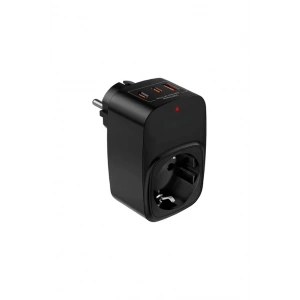 Hubrendy Kargo Tekli Yüksek Voltaj Korumalı Duvar Prizi 2x Type-c 1x Usb Çıkışlı Priz Grup Priz Çoğaltıcı Siyah