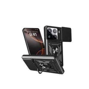 Hubrendy Bez Xiaomi Mi 15 Pro Kılıf Pars Lens Yüzüklü Silikon - Siyah