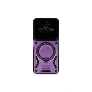 Hubrendy Bez Xiaomi Poco C61 Kılıf Joy Lens Standlı Kapak - Mor
