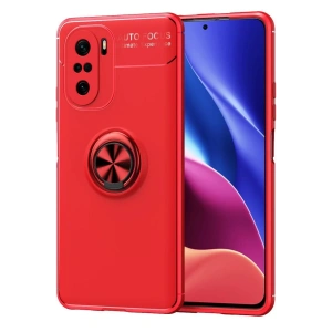Hubrendy Bez Xiaomi Poco F3 Kılıf Range Yüzüklü Silikon - Kırmızı