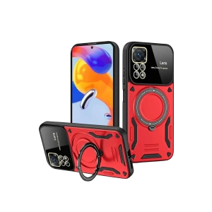 Hubrendy Bez Realme 11 Pro Plus Joy Lens Standlı Kapak - Kırmızı