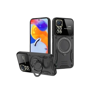 Hubrendy Bez Realme 11 Pro Plus Joy Lens Standlı Kapak - Siyah