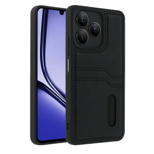 Hubrendy Bez Realme Note 50 4G Kılıf Sara Kartvizitli Deri Kılıf - Siyah