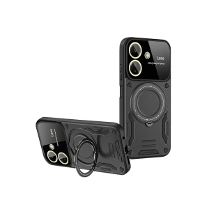 Hubrendy Bez Xiaomi Redmi 13C Kılıf Joy Lens Standlı Kapak - Siyah